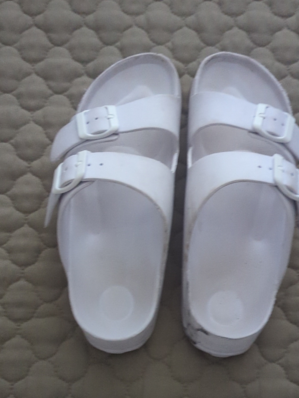 White Double-Buckle Slide Sandals